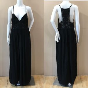 Jason Wu Maxi Dress Crochet Linen Blend Black Boho Beach Cruise Medium NWT
